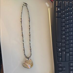 Fresh Water Pearl & Crystal Beaded Necklace with Abalone Pendant